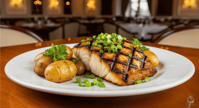 Bacalao Assado na Brasa: Lomos de bacalao desalado cocinados a la parrilla, resultando en un exterior crujiente y un interior jugoso.