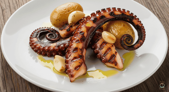 Pulpo a la Brasa: Pulpo cocinado a la parrilla. Destaca por su textura tierna con un exterior crujiente y un delicioso sabor ahumado característico de la brasa.
