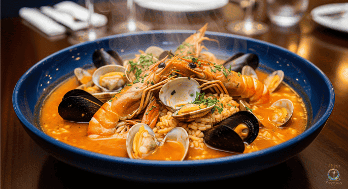 Arroz de Marisco: Plato meloso, lleno de matices. El marisco fresco aporta todo su sabor a un rico caldo, garantizando una experiencia marina inolvidable.